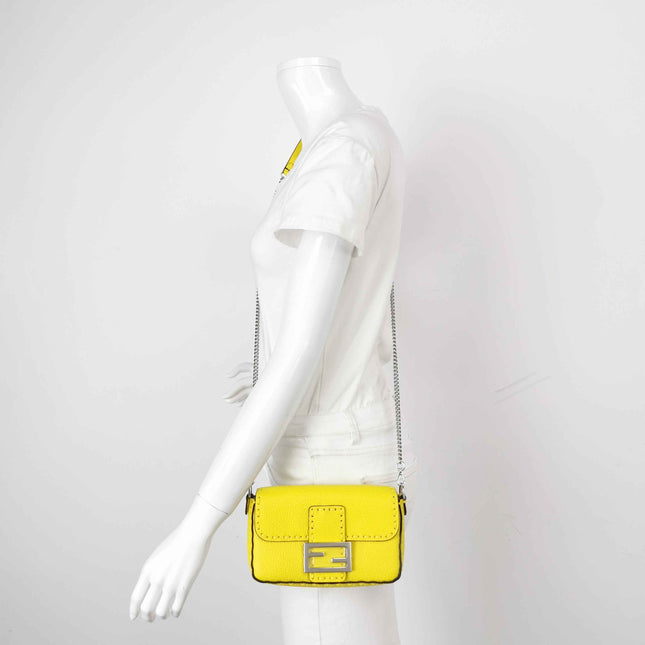 Fendi Baguette Mini Selleria Lemon Yellow Calfskin Leather Crossbody Bag