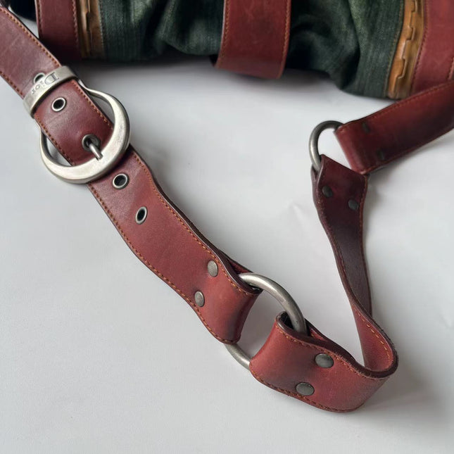 Sac Bandoulière Dior Vintage Gaucho Grand Jean Vert Cuir Bordeaux 2006