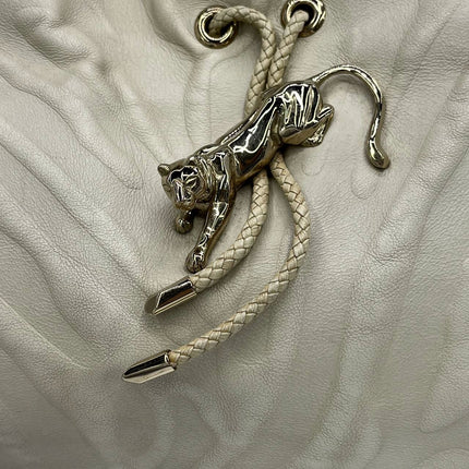 Cartier Panthere Hobo Shoulder Bag Cream White Leather Gold Hardware