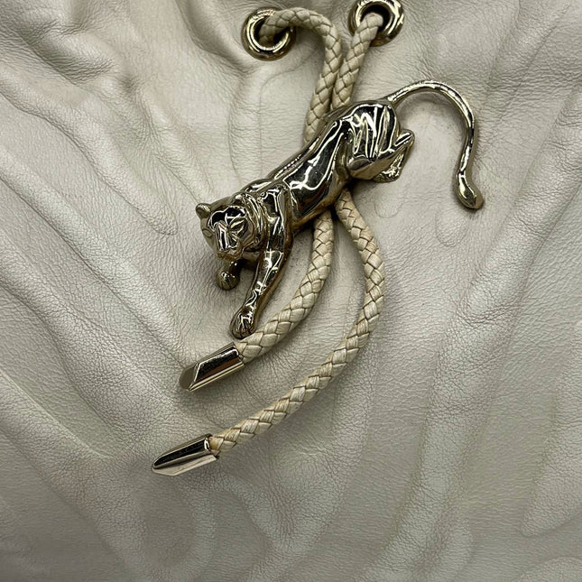 Cartier Panthere Hobo Shoulder Bag Cream White Leather Gold Hardware