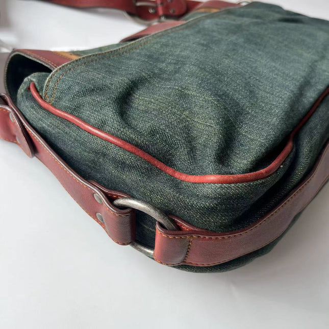 Sac Bandoulière Dior Vintage Gaucho Grand Jean Vert Cuir Bordeaux 2006
