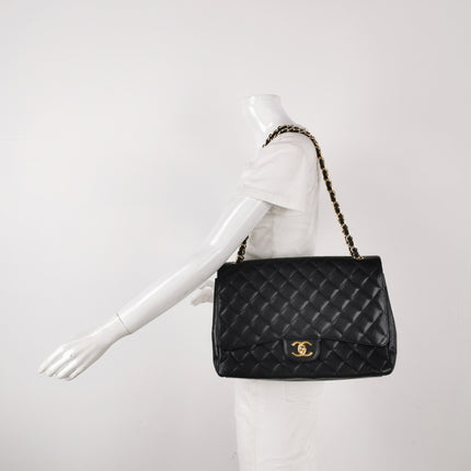 Chanel Classic Flap Maxi 2011 Black Caviar Leather Double Flap with Gold Hardware