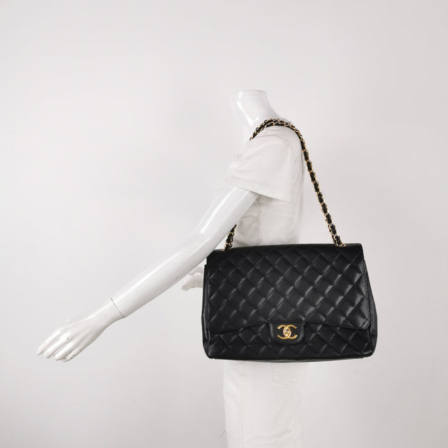 Chanel Classic Flap Maxi 2011 Black Caviar Leather Double Flap with Gold Hardware