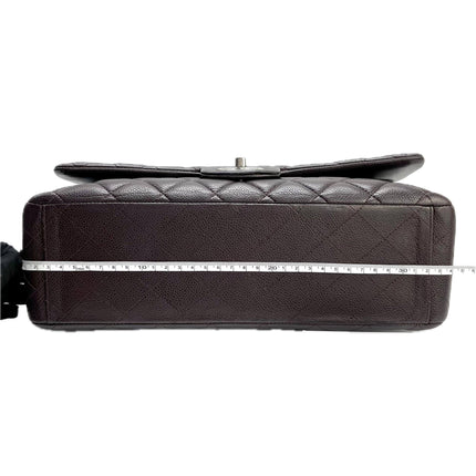 Chanel Classique Grand Modèle Noir Cuir Caviar Double Rabat Métal Argenté