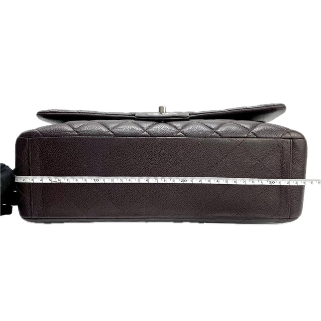 Chanel Classic Flap Jumbo Purple Caviar Leather Double Flap Silver Hardware