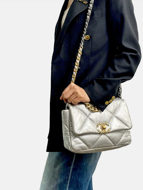 Sold Chanel 19 Bag 2021 Small Silver Crossbody Bag