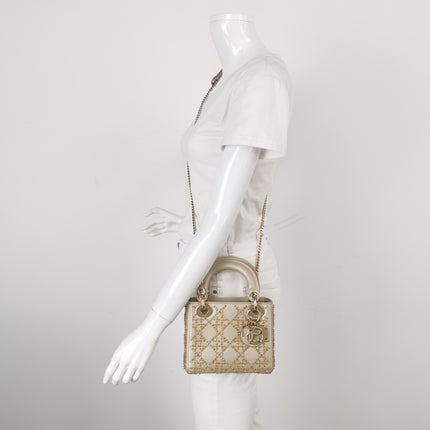 Lady Dior Mini Gold Calfskin Leather with Crystals Gold Hardware 2020