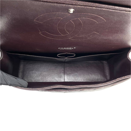 Chanel Classique Grand Modèle Noir Cuir Caviar Double Rabat Métal Argenté