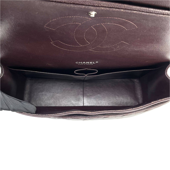 Chanel Classic Flap Jumbo Purple Caviar Leather Double Flap Silver Hardware