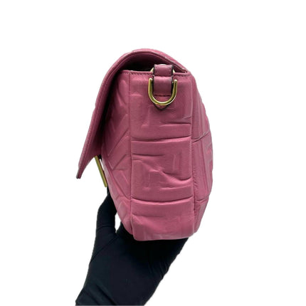 Fendi Baguette Large Pink Leather 3D FF Motif Crossbody Bag