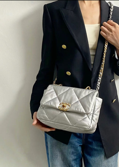 Sold Chanel 19 Bag 2021 Small Silver Crossbody Bag