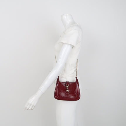 Gucci Jackie 1961 Mini Notte Burgundy Ancora Red Patent Leather Gold Chain Strap Crossbody Bag