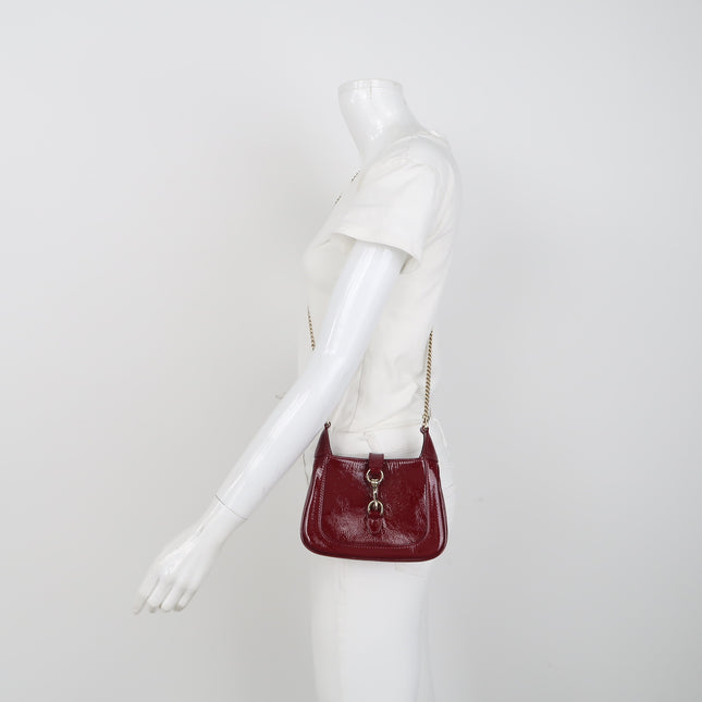 Gucci Jackie 1961 Mini Notte Burgundy Ancora Red Patent Leather Gold Chain Strap Crossbody Bag