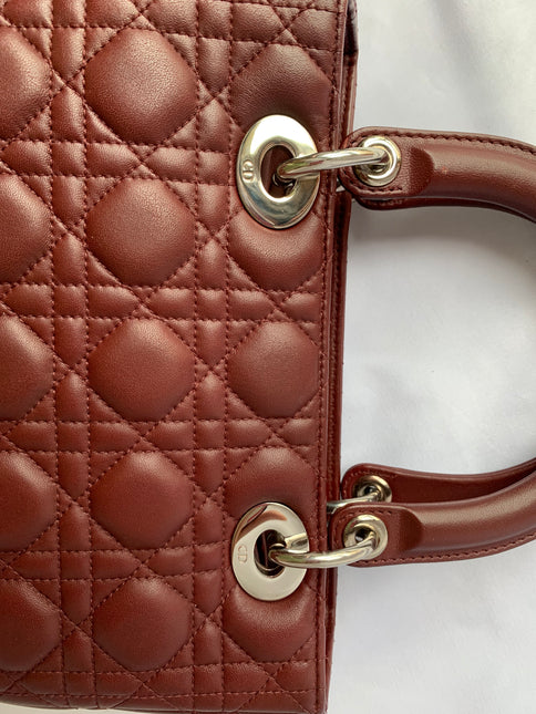 Sold Lady Dior Medium Burgundy Cannage Lambskin Leather with strap