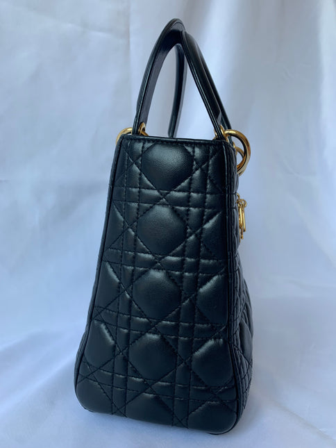 Sold Lady Dior Medium Black Cannage Lambskin Leather