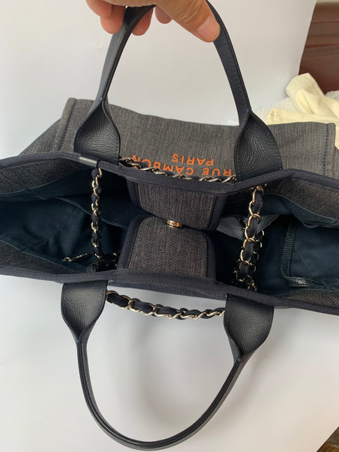 Sold Chanel Deauville Tote Denim Medium Orange Print