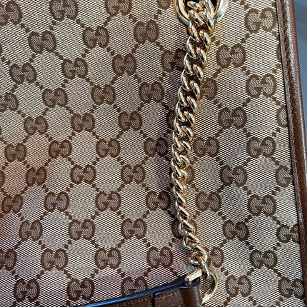 Sold Gucci 1956 horsebit chain tote in monogram canvas and brown leather