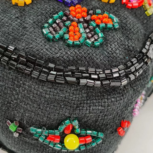 Sold FENDI Baguette Black Canvas with beaded Flower Embroidery