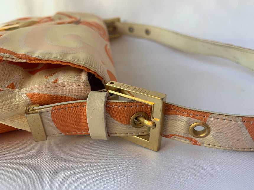 Sold FENDI Baguette Orange Multicolor Silk with Psychedelic prints