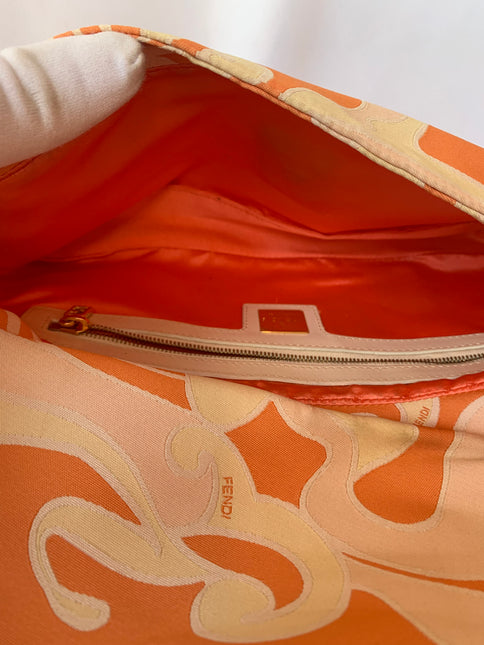 Sold FENDI Baguette Orange Multicolor Silk with Psychedelic prints
