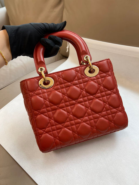Sold Lady Dior Small My Abcdior Red Lambskin Cannage Leather