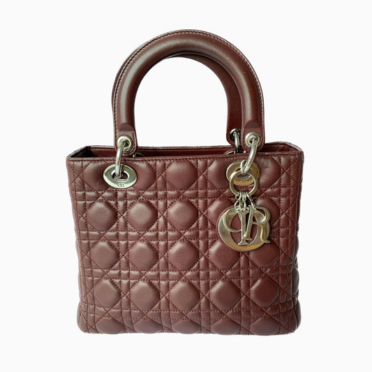 Lady Dior Medium Burgundy Cannage Lambskin Leather with strap-Luxbags