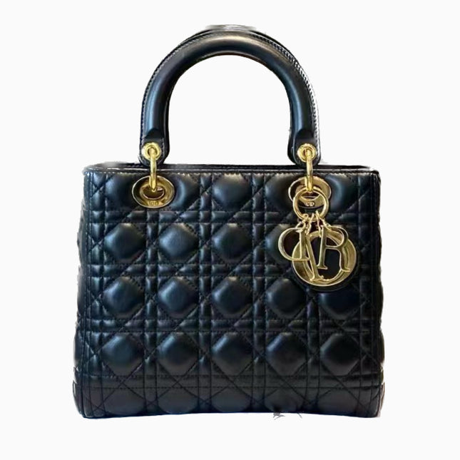 Sold Lady Dior Medium Black Cannage Lambskin Leather with gold hardware-Luxbags