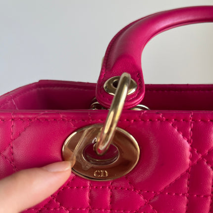 Sold Lady Dior Hot Pink Fuchsia Cannage Leather Medium