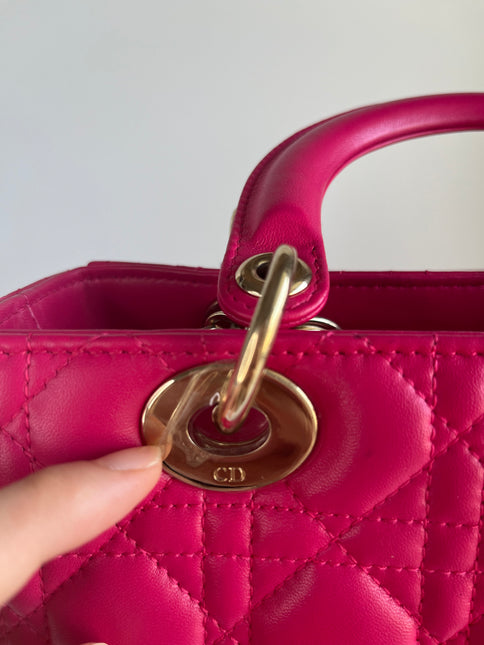 Sold Lady Dior Hot Pink Fuchsia Cannage Leather Medium