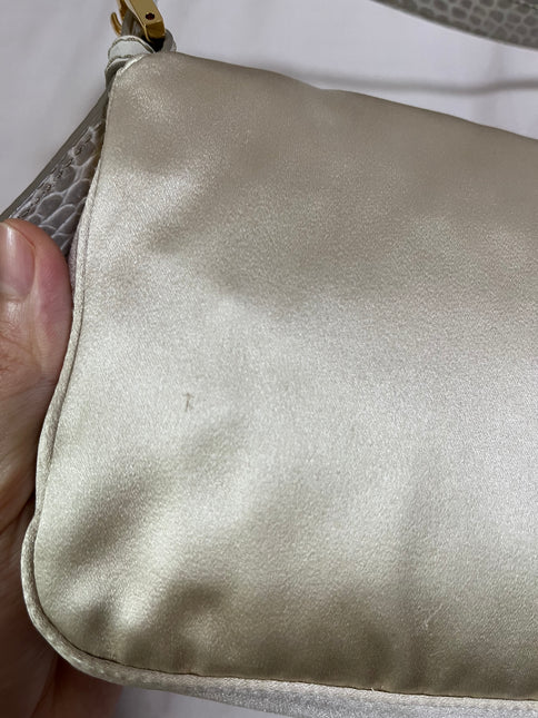 Sold FENDI Baguette Cream Biege Silk with Crystal Buckle