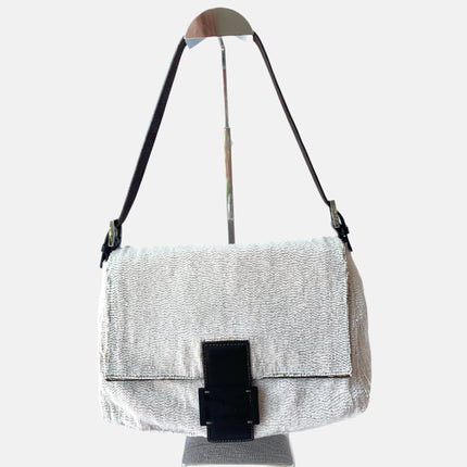 Sold Fendi Mamma Baguette White Glitter Beads-Luxbags