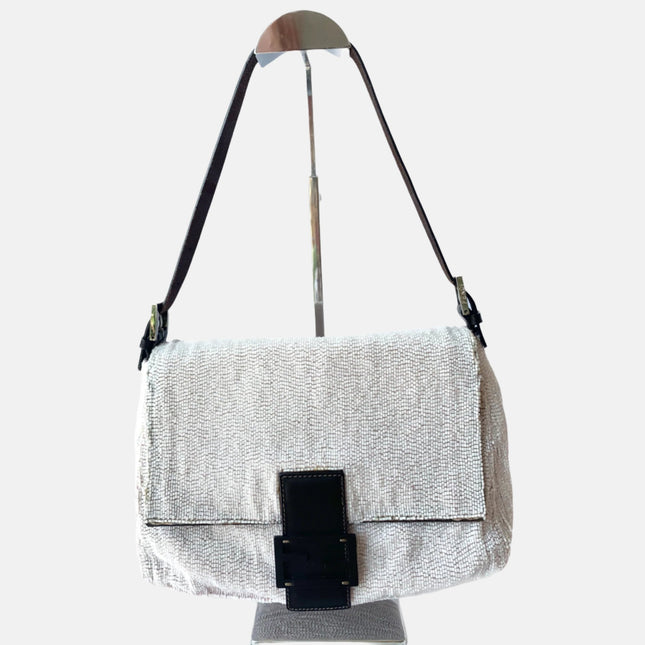 Sold Fendi Mamma Baguette White Glitter Beads-Luxbags