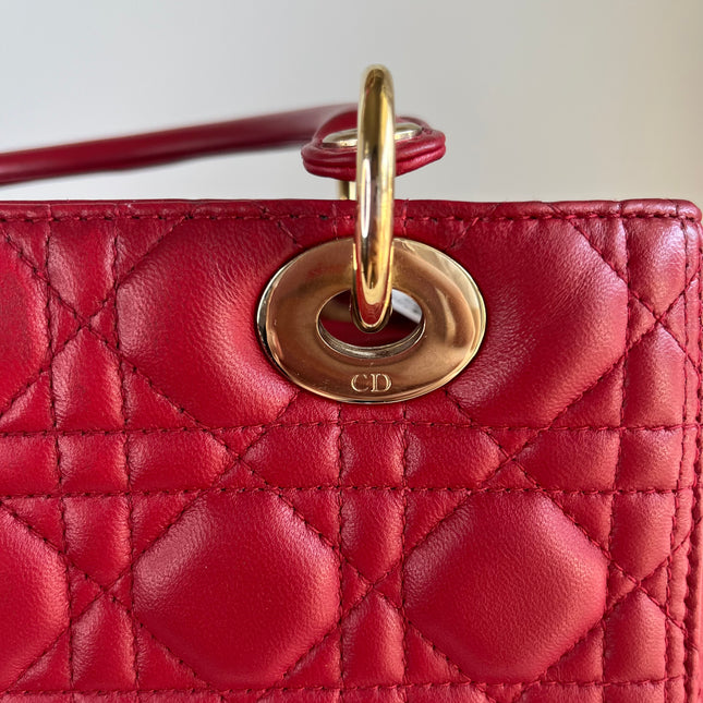 Sold Lady Dior Red Lambskin Cannage Leather Medium
