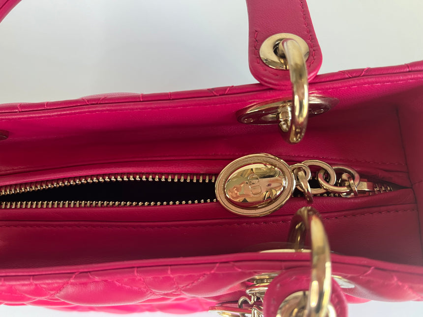 Sold Lady Dior Hot Pink Fuchsia Cannage Leather Medium
