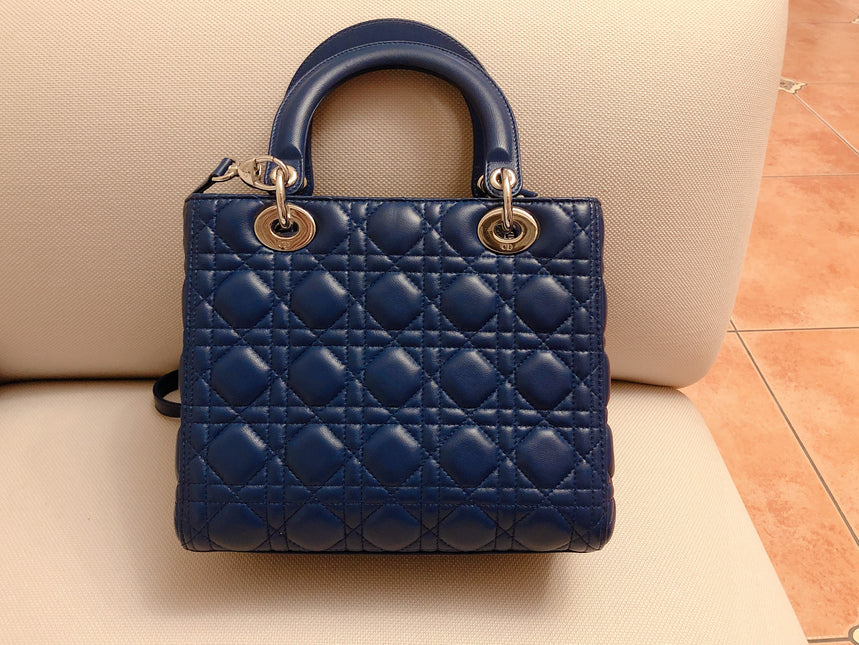 Sold Lady Dior Medium Navy Blue Cannage Lambskin Leather