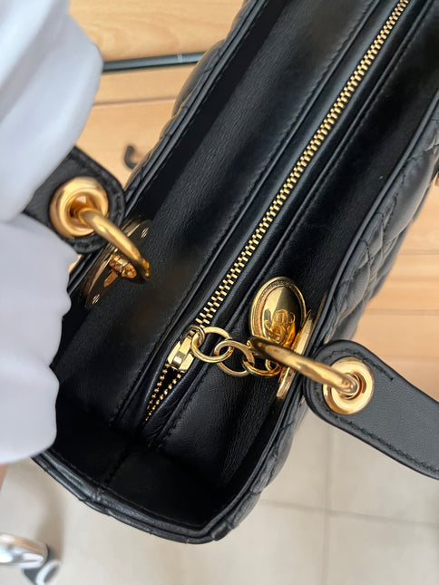Sold Lady Dior Medium Black Cannage Lambskin Leather with gold hardware