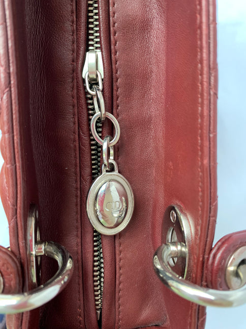 Sold Lady Dior Medium Burgundy Cannage Lambskin Leather with strap