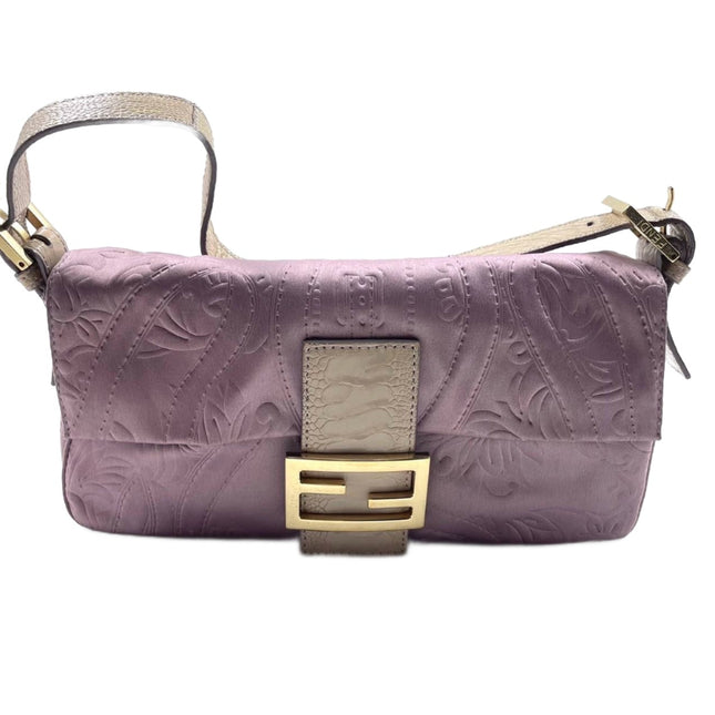 FENDI Baguette Purple Silk with embossed pattern-Luxbags