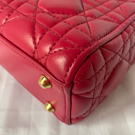 Sold Lady Dior Pink Mini handbag Cannage Leather with strap