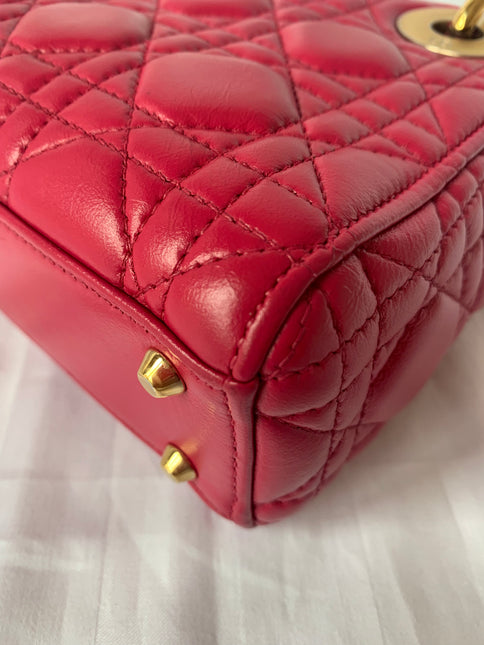 Sold Lady Dior Pink Mini handbag Cannage Leather with strap