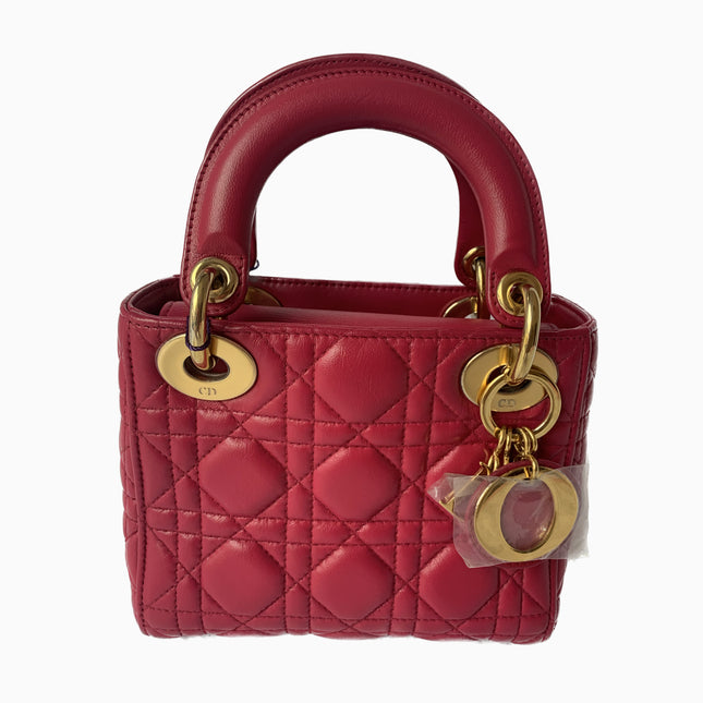 Sold Lady Dior Pink Mini handbag Cannage Leather with strap