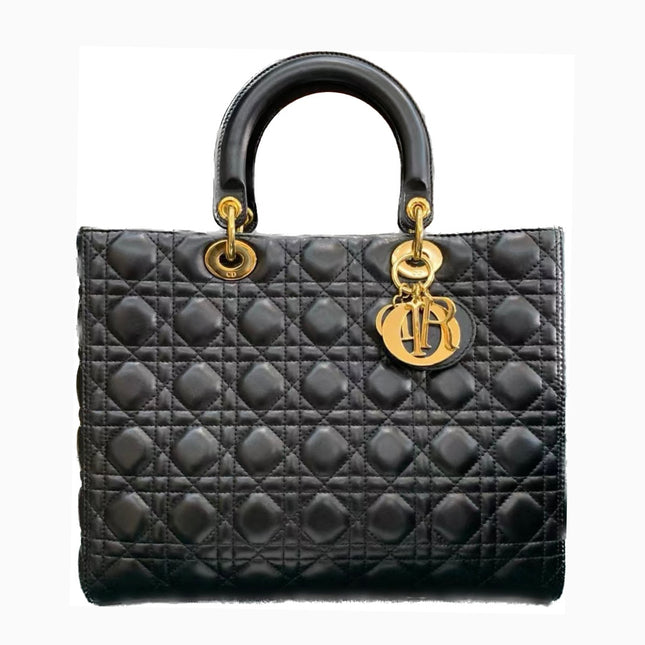 Sold Lady Dior Large Bag Black Cannage Lambskin Leather with gold hardware-Luxbags