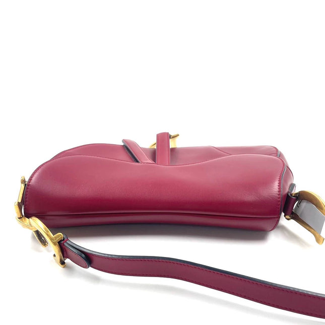 Sold Dior Saddle Scarlet Red Burgundy Medium Calfskin Smooth Leather Handbag like new
