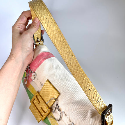 FENDI Baguette Cream canvas with Beads