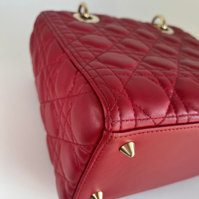Sold Lady Dior Red Lambskin Cannage Leather Medium