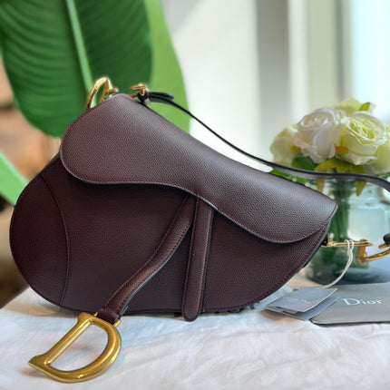 Sold Dior Saddle Maroon Medium Grained Leather Handbag with Strap