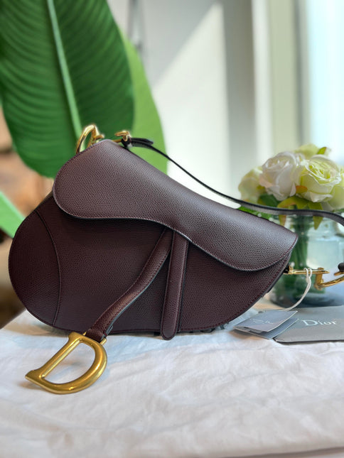Sold Dior Saddle Maroon Medium Grained Leather Handbag with Strap