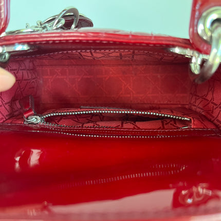 Sold Lady Dior Patent Leather Burgundy Mini handbag Cannage Leather with strap
