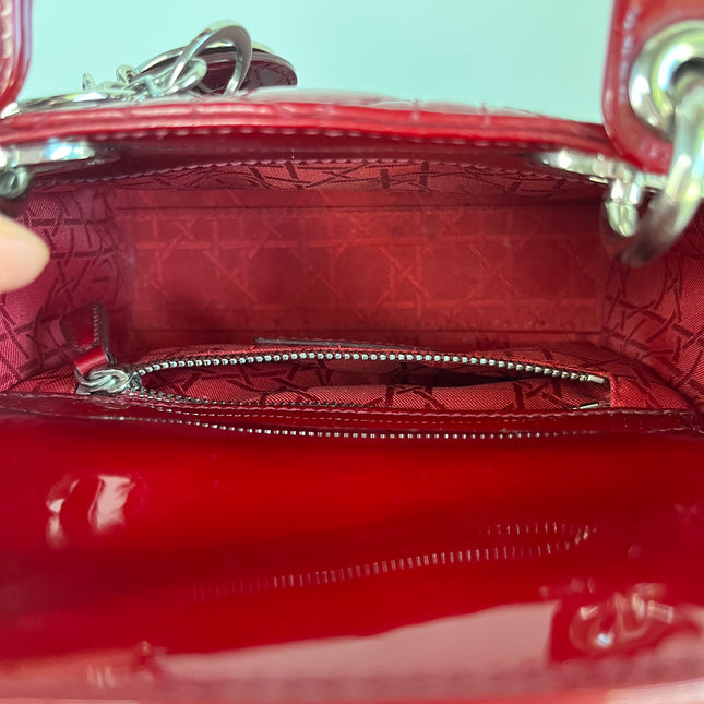 Sold Lady Dior Patent Leather Burgundy Mini handbag Cannage Leather with strap