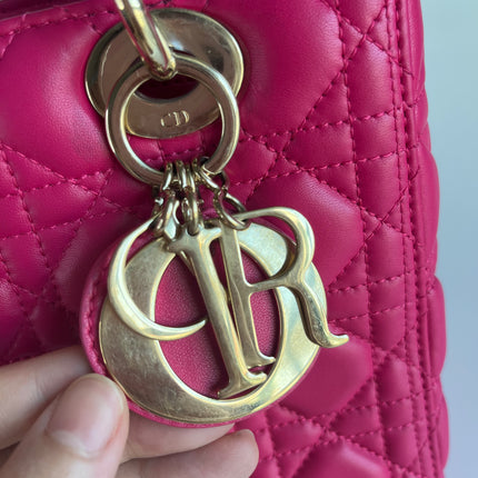Sold Lady Dior Hot Pink Fuchsia Cannage Leather Medium